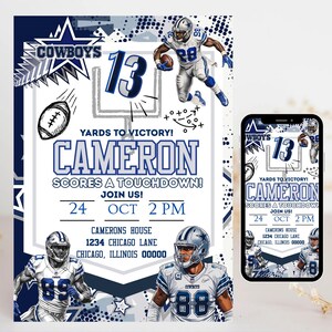 Cowboys Football Birthday Bash Touchdown Party Invite for Kids and Teens