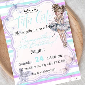 Ballerina Tutu Cute Birthday Invitation | Editable Canva Template | Pink Ballet Party Invite | Instant Download