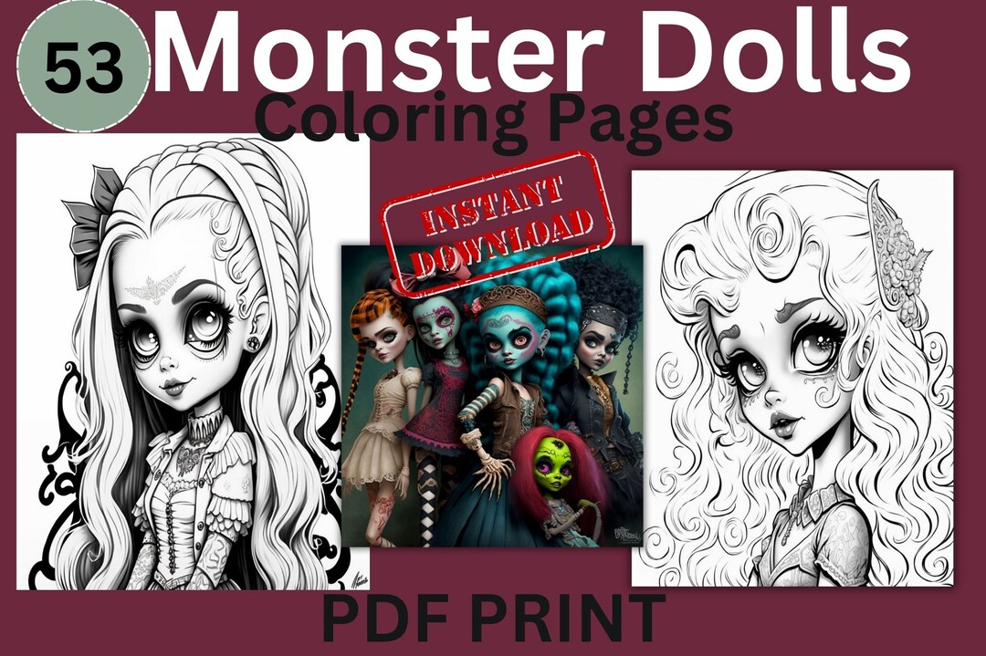 53 Cute Monster Dolls 2 Coloring Pages for Kids and Adults/coloring ...
