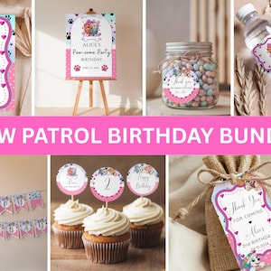 Puppy Patrol Girl Birthday Bundle – 18 Pink Party Printables – Editable Invite, Chip Bag, Tags, Decor & More – Instant Download