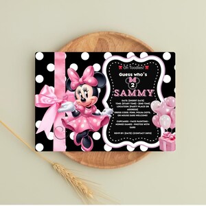 Invito a Minnie Rosa - Modello Canva 5x7 modificabile - Invito per festa di compleanno per bambina