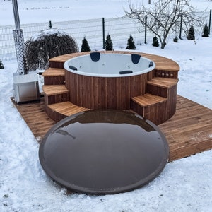 Fiberglass hot tub for wellbeing, Hot tub for parties, Wood hot tub, Hot tub wooden