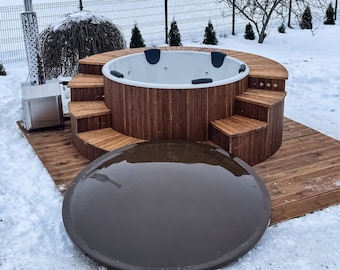 Fiberglass hot tub for wellbeing, Hot tub for parties, Wood hot tub, Hot tub wooden