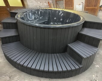 Hot tub with staircase surrounding the tub!