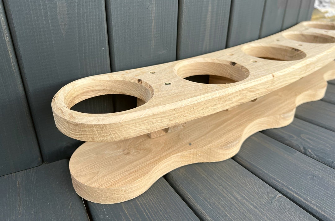 Wooden Rack for Five Drinks, Wood Drink Table for Hot Tub, Present From