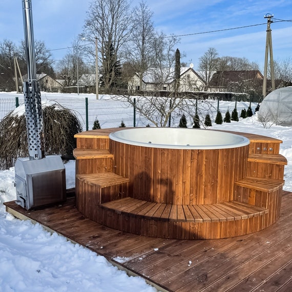 Wood Hot Tub With Massages and LED Rgb Lighting Hot Tub for 
