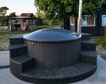 Wood outdoor bath hot tub, Hot tub for relax, Hot tub with a staircase allowing, The perfect gift for your yard!