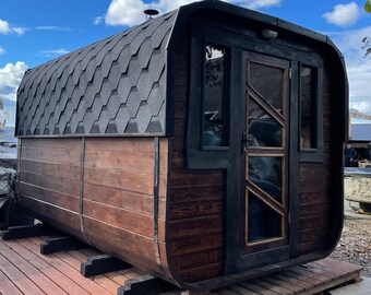 Houten sauna klaar voor gebruik, Sauna te koop, Moderne sauna voor uw tuin, Buitensauna, Barrelsauna