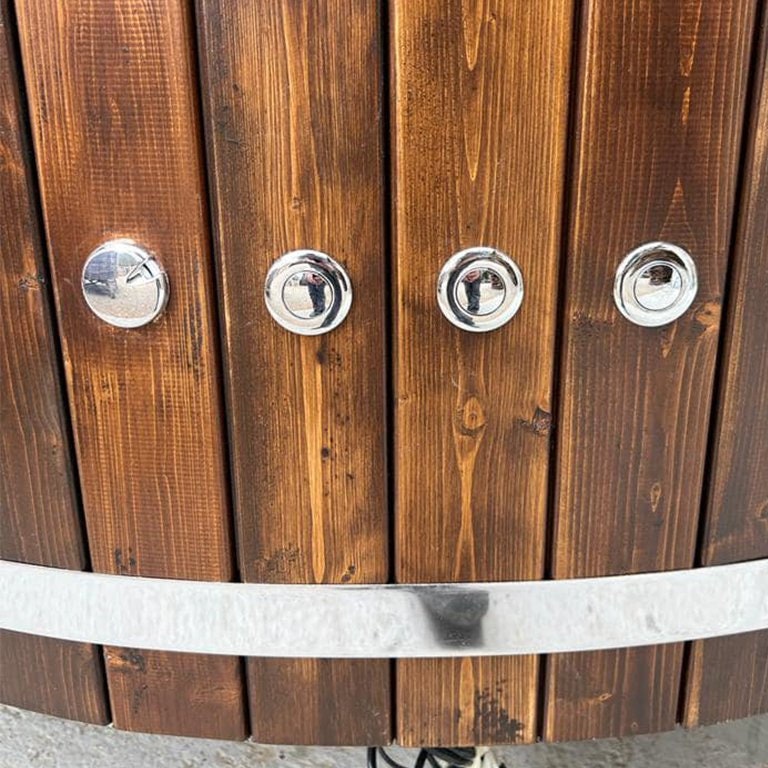 Wooden Fiberglass Hottub With Wood Stove. Jacuzzi With Bubbles and LED