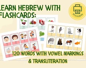 Hebrew Flash Cards for Kids – 120 Vocabulary Words | Printable Learning Cards PDF