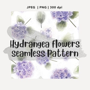 Watercolor Hydrangea Flowers Seamless Pattern Transparent Repeat Digital Paper, Romantic floral printable design, png, jpeg