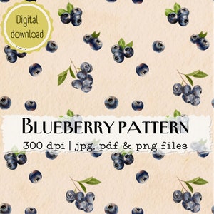 Blueberry Pattern, Berry Pattern, Design, Seamless Pattern, Fabric Pattern, Blueberries, Watercolor