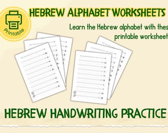 Puede incluir: Hojas de trabajo imprimibles del alfabeto hebreo para practicar la escritura. Las hojas de trabajo tienen líneas en blanco para escribir el alfabeto hebreo.