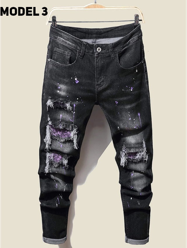 New Men's Slim Jeans With Ripped Tassel Holes And Elastic, 58% OFF