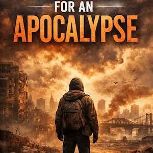 Peut inclure: Illustration numérique d'une scène post-apocalyptique avec une personne devant une ville en ruine. Le texte "I'M NOT READY FOR AN APOCALYPSE" est affiché en haut. Le nom de l'artiste, "Misled1", est en bas.
