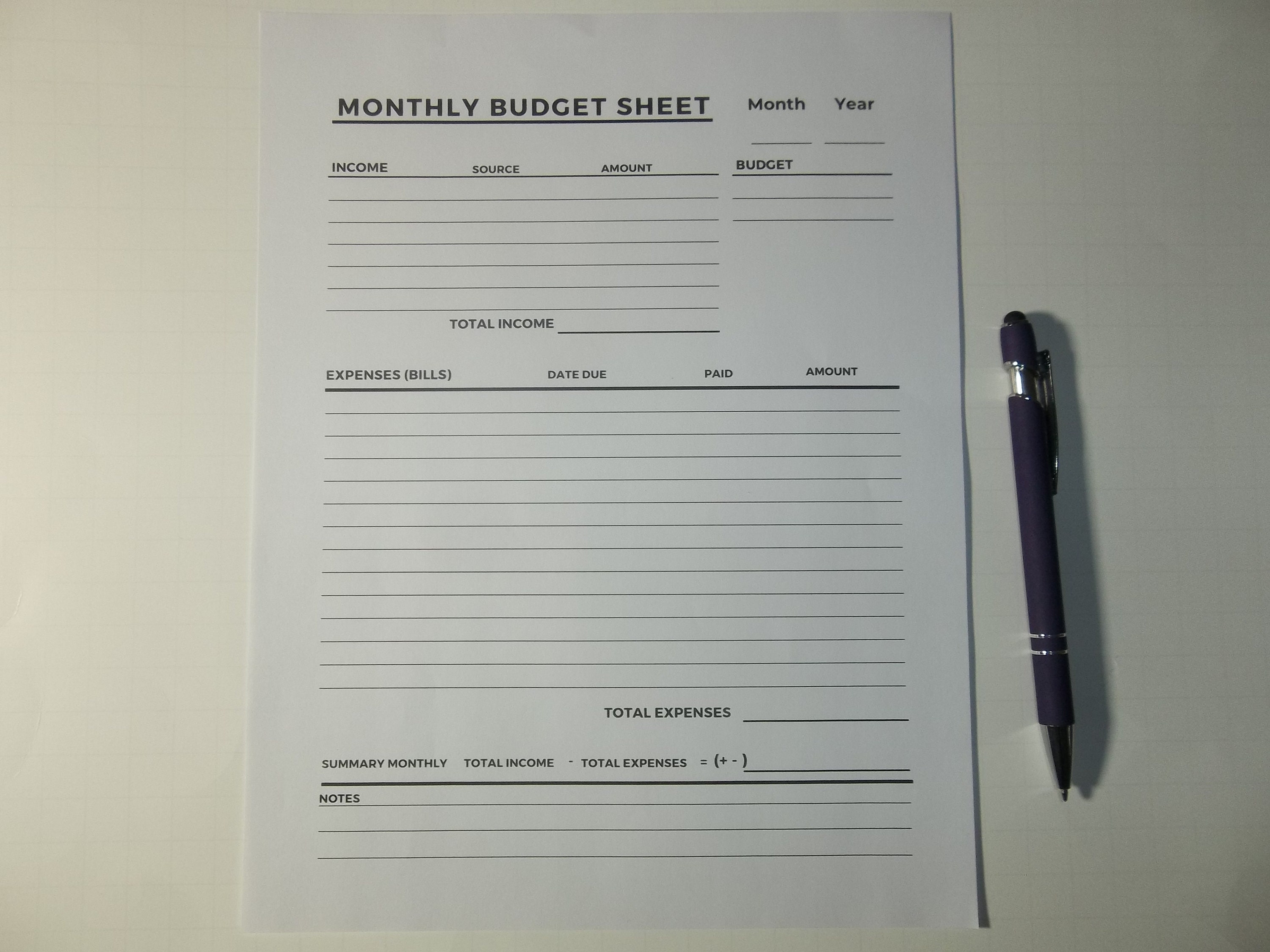 Budget Transaction Sheet.pdf Monthly Budget Sheet - Financial Record Track Expenses Digital Download ...