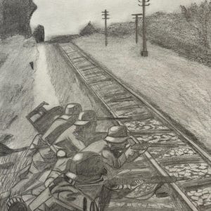 Dibujo a lápiz de francotiradores alemanes y rumanos de la Segunda Guerra Mundial en Besarabia