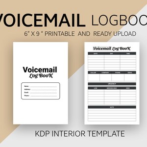 Voicemail log book, Phone Message Log Template , Voicemail notebook, Voicemail log, Voicemail template ,PDF 6″ x 9″ inches 120 pages