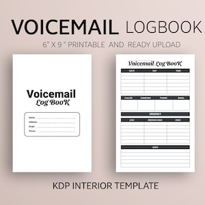 Livro de registro de correio de voz, diário de correio de voz, bloco de notas de correio de voz, registro de correio de voz para impressão, modelo de correio de voz 6"x9" 120 páginas, rastreador de correio de voz