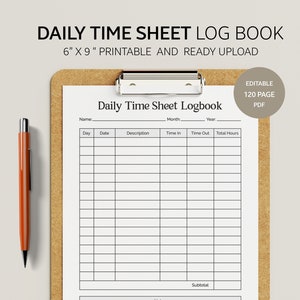Daily Time log sheet, Daily Time Log Note, Daily Planner Printable , Time management tracker, Daily time log template