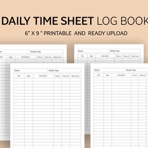 Daily Time log sheet, Daily Timecard forms, Daily time Schedule Card , Time management tracker, Daily time log template