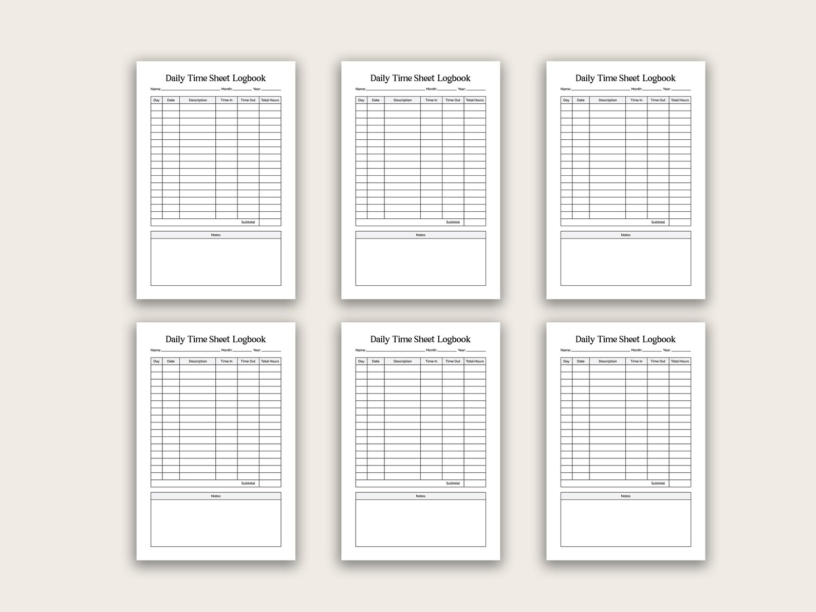 Individual Log Notes Daily Time Log Sheet, Daily Time Log Note, Daily Planner Printable ...