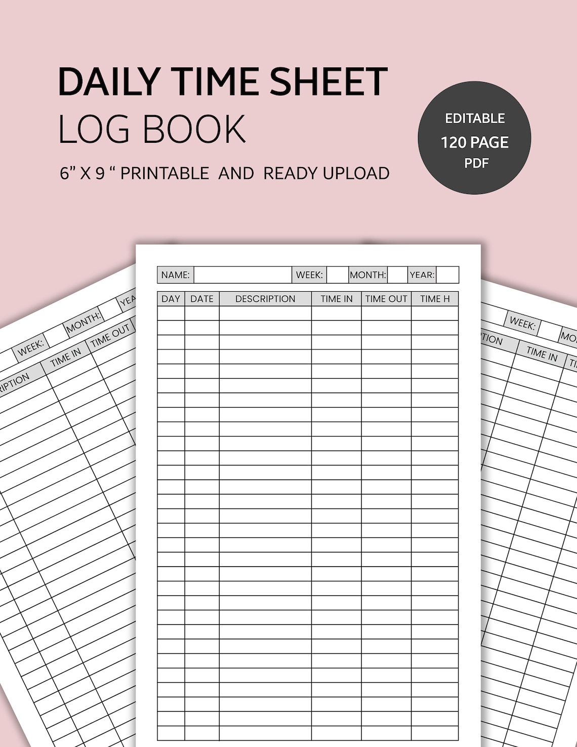 Daily Time Note Tracker , Daily Time Log Sheet, Daily Timecard Forms