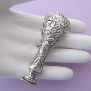 Franse massief zilveren lakzegelstempel laat bloemen bloemen, art nouveau 68 mm gestempelde Franse zwijnenkop, belle époque vintage schrijfartikelen