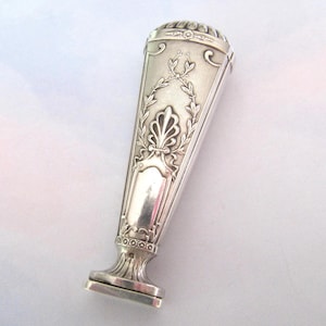 Guirlande de lauriers, cachet de cire Français, argent massif antique à vintage tête de sanglier en argent 800 Art nouveau, pour cire à cacheter, monogramme MS ou SM