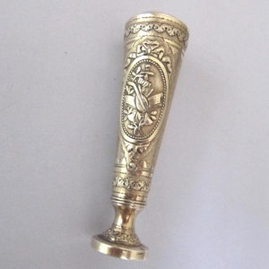 Lakzegelstempel zilververmeil art nouveau-frans, guillochepatroon met Acanthus bloemenstrik ontwerp, zegelstempel gemaakt in Frankrijk 1900