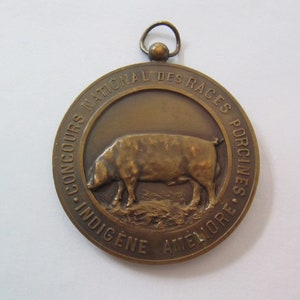Bronzen medaille PIG Hog Art Nouveau Lady met lange hoorn, Luik België 1930 Wereldtentoonstelling Internationale Tentoonstelling, Belgische kunstmedaillonhanger