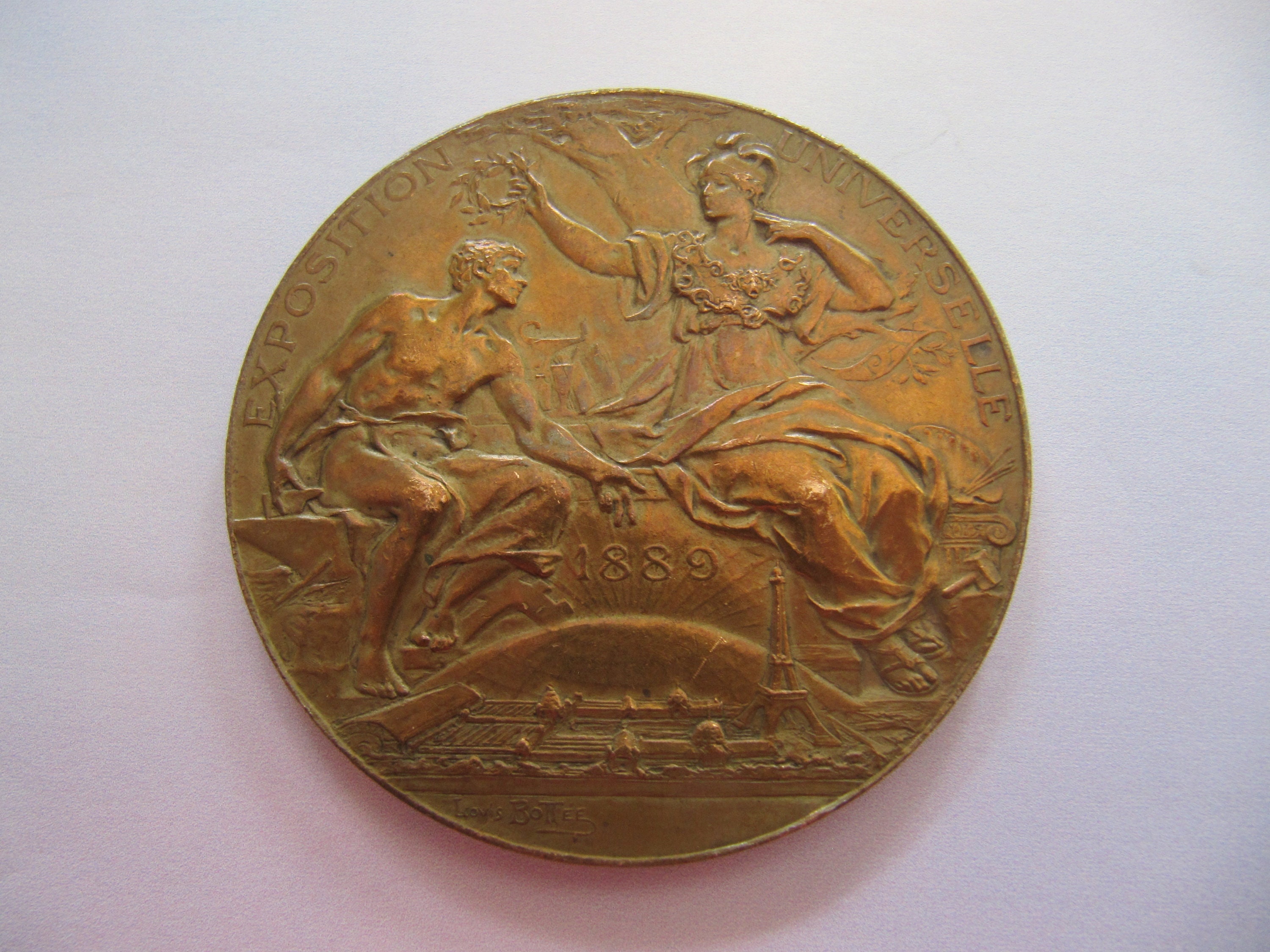 Antique French Bronze Medallion 1889 World Exhibition Paris France