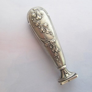 Timbre de sceau de cire argenté, motif GINGKO français, Antiquités à vintage fabriqué en France pour la cire à cacheter, argent massif 800 avec beau design rare