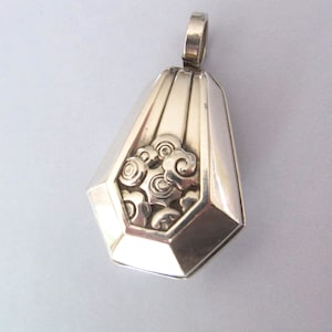 Vintage Silver Baby Rattle Necklace Pendant, Stylized Flowers Floral Bell Pendant, Circa 1920&#39;s Art Deco, for Dolls Teddy Bears