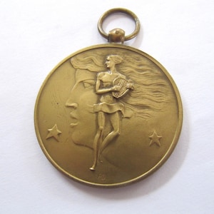 Vintage Belgian Art Medal, medaillon hanger Bronze Athletic Sports Award?? circa 1960 Made in Belgium, Music Festival Competition Award??