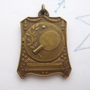 Vintage 1950&#39;s Ping Pong Medal Pendant, French Bronze medallion Table Tennis award Necklace Pendant, mid century athletic Sports awards