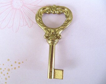 Vintage Brass Skeleton key Ornate French style, Fancy Armoire cabinet dresser key 72mm, Statement necklace pendant