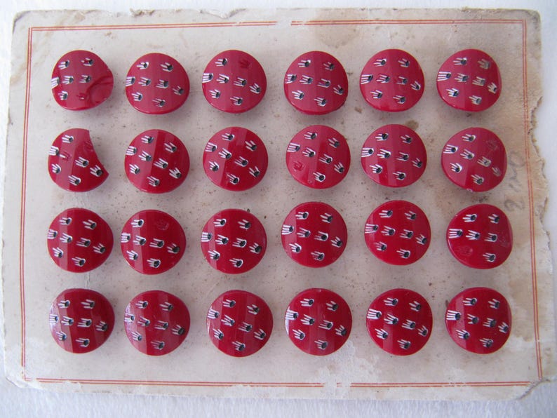 48 Vintage Convex Glass Buttons 1930's, 18mm Blue and 13mm Red With ...