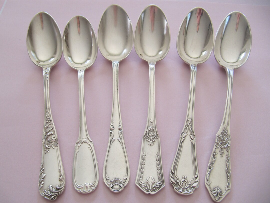 Mismatched French Teaspoons 6 Vintage, Six Fancy Coffee Dessert Spoons