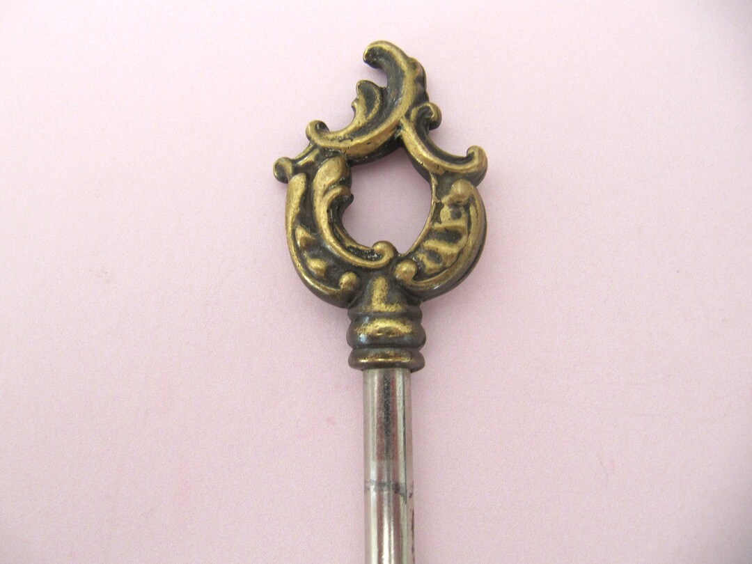 Ornate French Skeleton Key, Vintage Fancy Brass & Metal Furniture