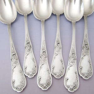 6 cucchiaini da tè/caffè francesi vintage con motivo floreale, posate da dessert placcate in argento, Francia