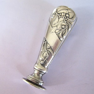 Sello de sello de cera Plata maciza Art Nouveau Francés, Bonito diseño Misteltoe Sello de sellado Hecho en Francia a principios de 1900, Regalo especial Mujeres