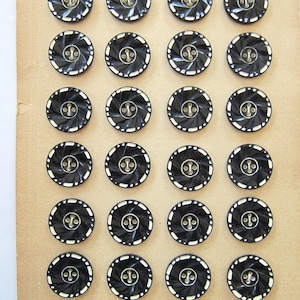 20mm 1930's Galalith Casein buttons, 24 vintage 3/4th inch Art Deco carded Black & White plastic buttons on original card Made in Germany