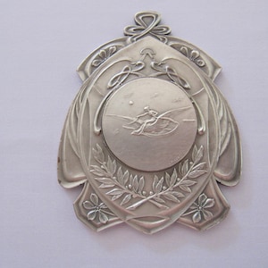 Antique Medallion Festival of Aviation 1923 in original Presentation Box, Art Nouveau lady on Swan