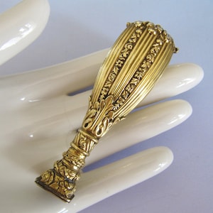 Timbro sigillo di ceralacca vintage francese in bronzo placcato oro ghirlanda di fiori rococò, timbro sigillo di ceralacca Art Nouveau realizzato in Francia con monogramma HB