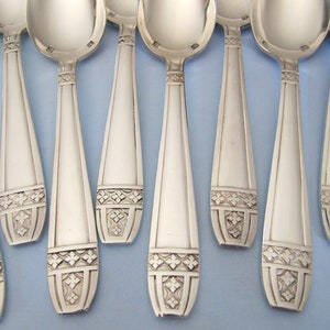11 Vintage French Teaspoons Coffee spoons Art Deco, Matching Set of 1930s Dessert Flatware Diamond Design Four point stars, Setting  Eleven