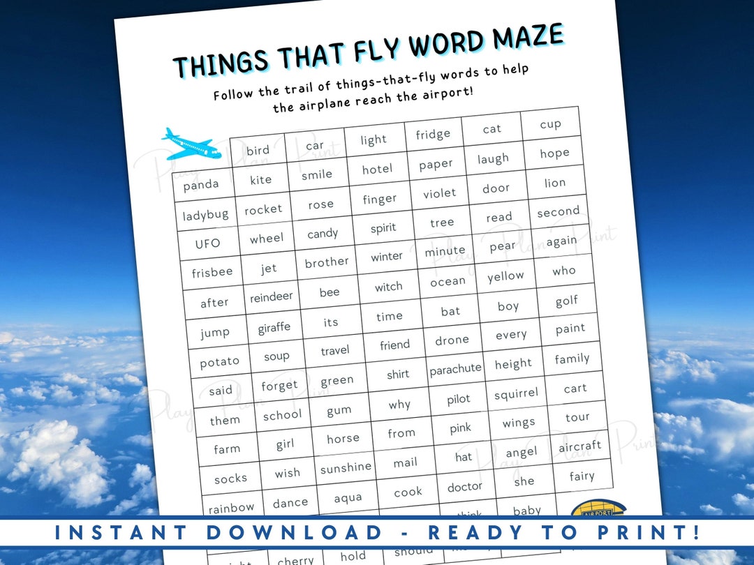 Printable Airplane Activity for Kids. Word Maze. Mazes for - Etsy