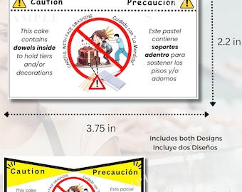 Bilingual Caution Cake Smashing Stickers, Bilingue, Etiqueta de Cuidado Con La Mordida, Digital Download Printable, Bakery, Templates