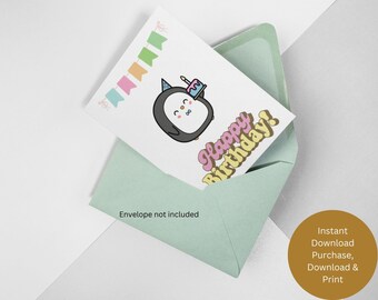 Printable Happy Birthday Greeting Card, Birthday Card for Anyone, Instant Download, Blank Inside, Print and Fold