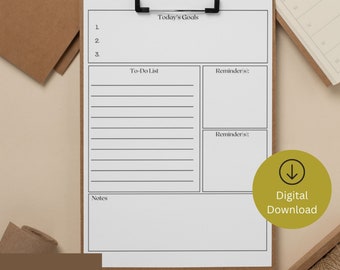 Daily Planner Printable, To Do List, Printable Productivity Day Planner for work, school or home, Template, PDF, Digital Download, Organize